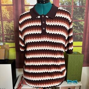 Striped Polo Shirt - Brown and White